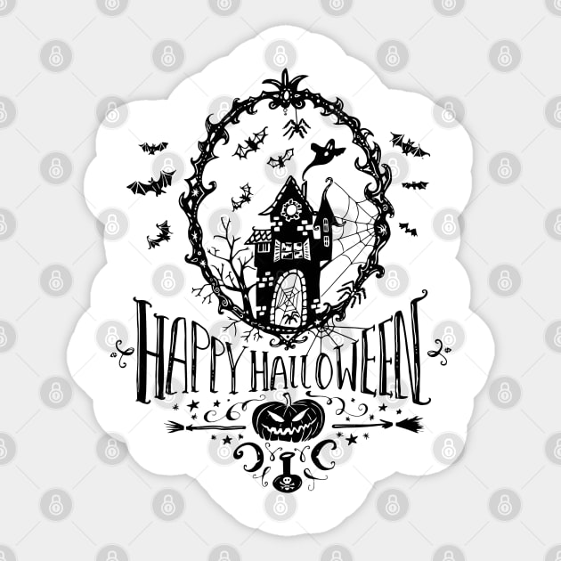 Happy Halloween Haunted House Sticker by MiniMoosePrints